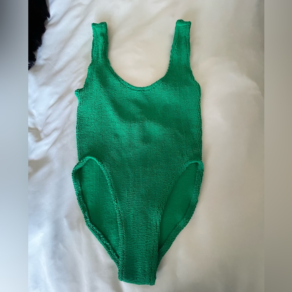 Love and bikinis one piece swimsuit one size like Hunza bright green
